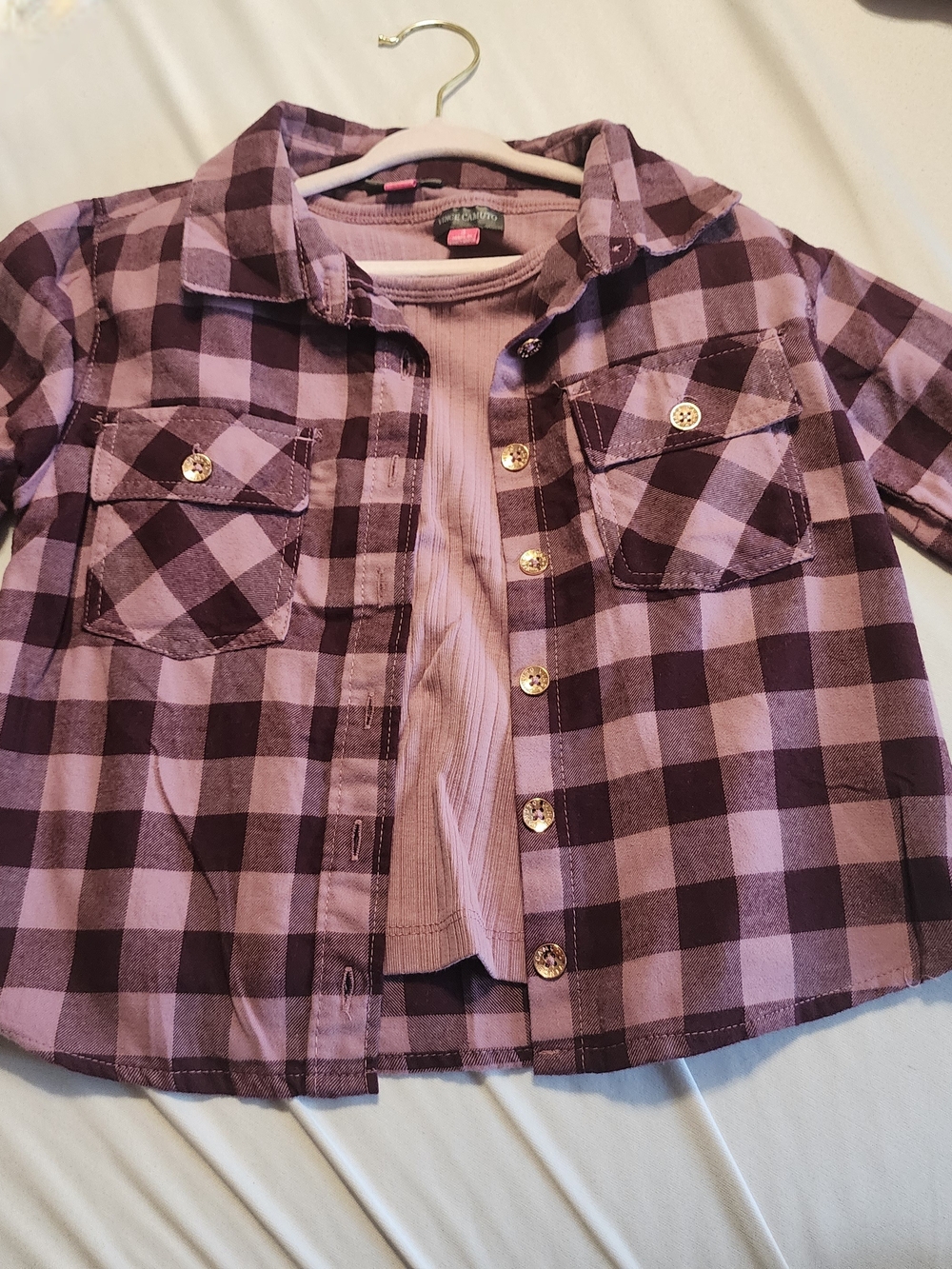 Vince Camuto Girls Purple Plaid Button-Front Shirt Jacket 2 Pc Matching Tops